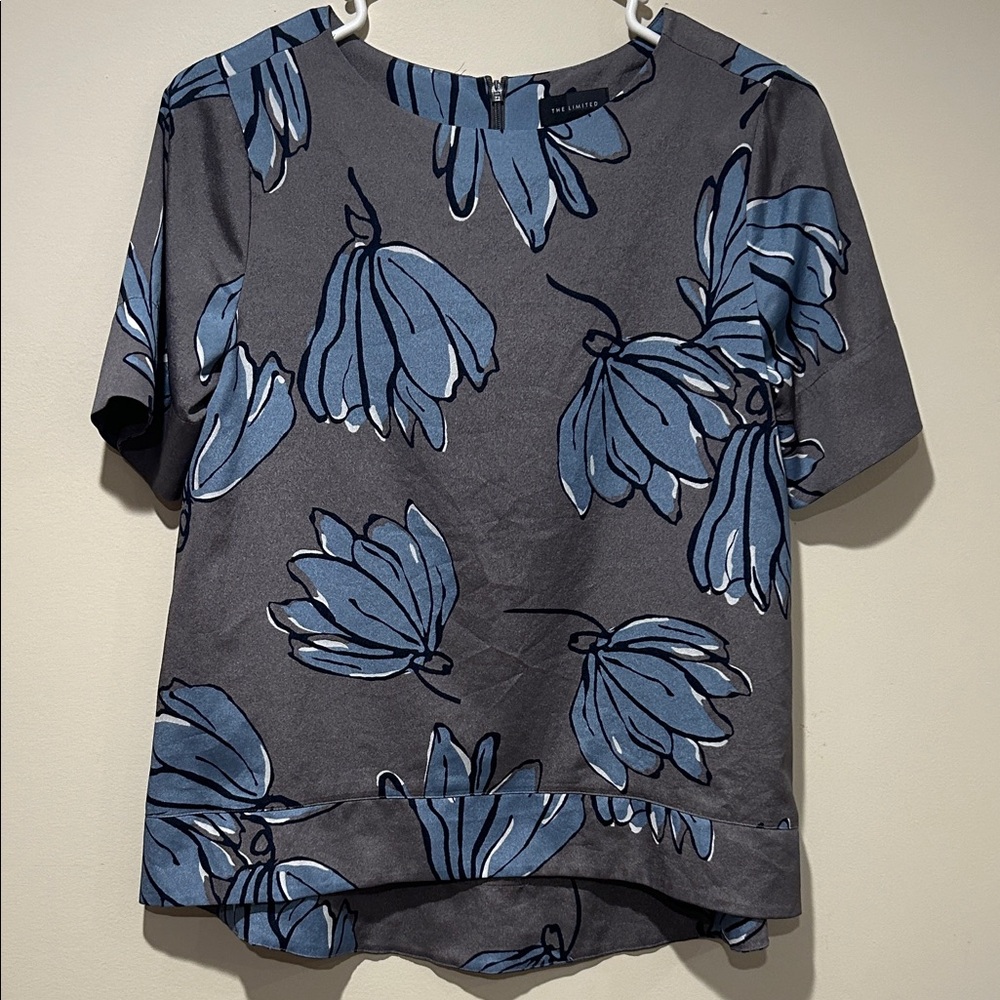 The Limited Gray and Blue Floral Blouse